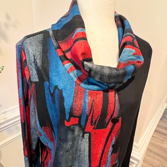 NWT Radzoli Multicolor Asymmetrical Hem Cowel Neck Lightweight Knit Tunic XL - Picture 7 of 16